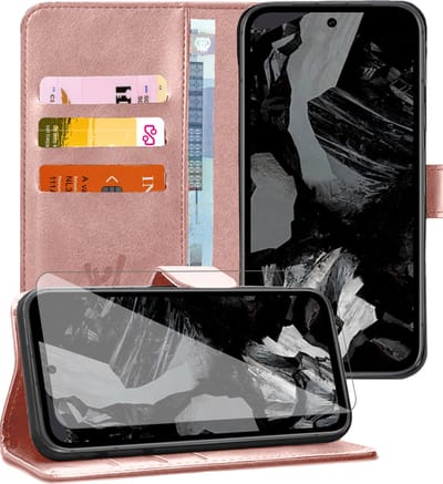 Hoesje geschikt voor Google Pixel 8a - Screenprotector Glas - Portemonnee Book Case Rosegoud