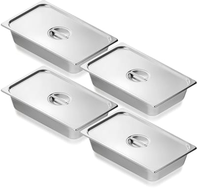 Hotelpannen Set van 4 - Gastronorm Stoomtafelpannen - Met Deksel - RVS 0,8 mm Dikte - Anti-vastlooprand - Diepte 10,2 cm - Voor Catering