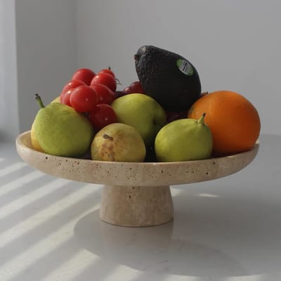 Decoratieve Travertine Fruitschaal van 10,2 Inch - Grote Pedestal voor Thuisdecoratie, Fruit Houder voor Eettafel en Keukenorganisatie
