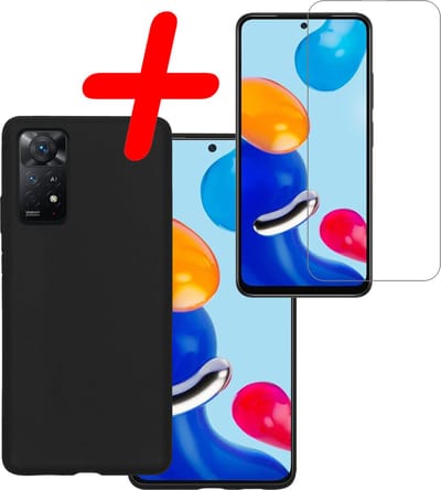 Hoesje Met Screenprotector - Geschikt voor Xiaomi Redmi Note 11 - Sterk & Shockproof - Back Cover - Siliconen Case - Telefoon Hoes - Zwart