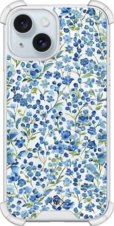 Casimoda® hoesje - Geschikt voor iPhone 13 - Vintage Blue Floral - Shockproof case - Extra sterk - Siliconen/TPU - Blauw, Transparant
