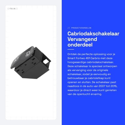 Dailygoods - Cabriodakschakelaar - Vervangend onderdeel - Perfecte montage - Voor Smart Fortwo 451 - Sluit en open je cabrioletkap - 2007-2015