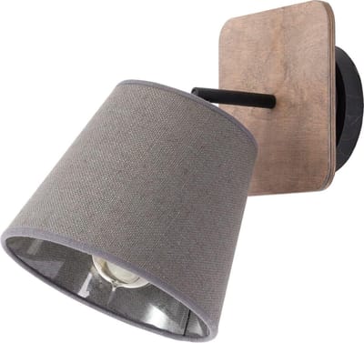 Verstelbare Vintage Wandlamp voor Binnen - Hout, Stof en Metaal in Natuurlijke Grijs voor Slaapkamer, Woonkamer en Hal