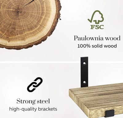 Wandplanken - Set Van 3 Houten Zwevende Wandplanken - Met Plankendragers - 42, 36 en 30 CM - 15 CM - Hout - Lichtbruin