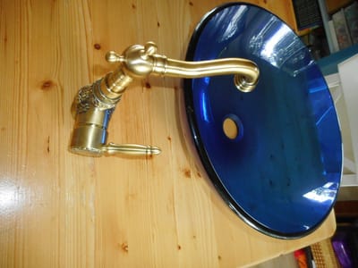 Exclusieve Badkamer Set: Oceaanblauwe Glazen Waskom wasbak en retrokraan Retro keukenkraan / badkraan / draaibare uitloop 23 cm hoog