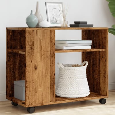 vidaXL - Bijzettafel - met - wieltjes - 70x35x60 - cm - bewerkt - hout - oud - houtkleur