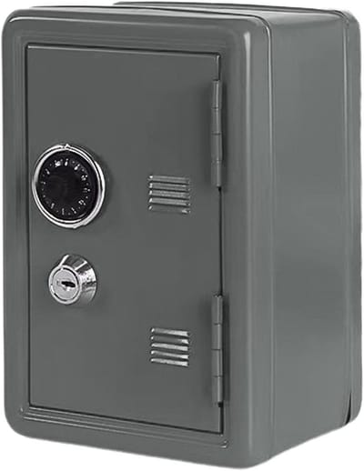Geldkluis Kinderen - Spaarpot Kassa - Veilig Sparen - Dubbel Beveiligingssysteem - 11.6 x 14.2 x 11.6 cm - Zilver