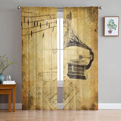 Gramofoon Uit Physikalisches Experimentierbuch Fuer Knaben Tule Transparante Gordijnen voor Woonkamer Decoratie Voile Organza Gordijn 135W x 114H(cm) beige