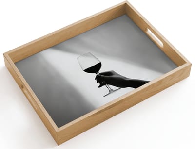 Dienblad hout 40x30 cm - Schootdienblad - Lichtinval - Wijn - Rood - Glas - Borrelplank rechthoek - Plateau dienbladen
