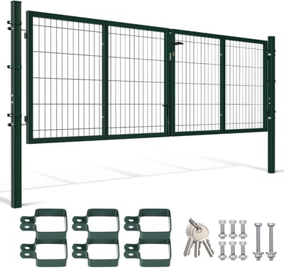 Dubbele Tuinpoort - Hekwerk Poort - Perceel Afscheiding - Verzinkt Staal Gepoedercoat - 300 x 100 cm - Groen