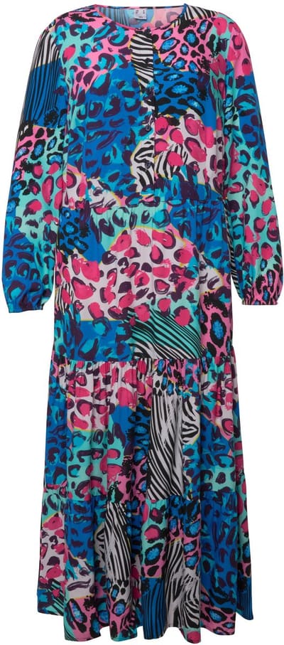 Angel of Style - Dames - Maxi-jurk gekleurd luipaardpatroon ronde hals - Koningsblauw - Maat 44