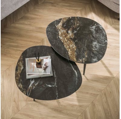 Salontafel Fossil keramiek set van 2 organisch - Zwart