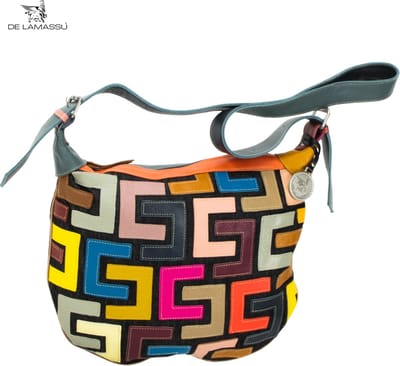 DE LAMASSU® Dames Schoudertas – Grote Crossbody Tas – Artistiek Patchwork Design – Verstelbare Schouderband – Multicolor Handgemaakte Look – 36 x 41 cm