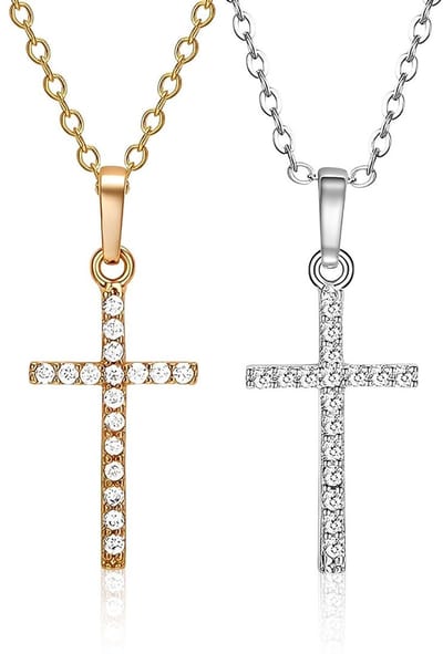 Dailygoods- Halsketting met Kruis - 2 Stuks - Roestvrij Staal - Vintage-Stijl - Strass-Steentjes - 40 cm Diameter - Kruisketting