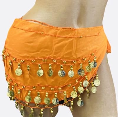 Knaak Sjaal Oranje - Met Gouden Muntjes - 150 cm - Danssjaal - Festival Accessoire