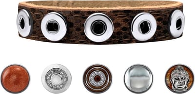 Quiges Dames Leren Armband met 12mm Drukknopen/Chunks Bruin - EBKS058