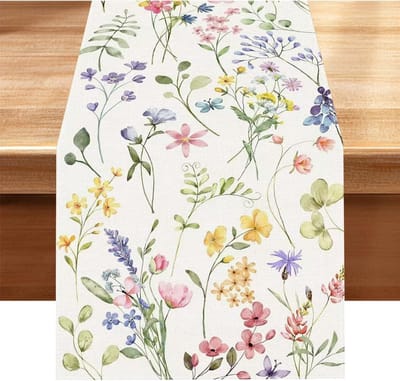Tafelloper met bloemen en vlinders, lentedecoratie, 33 x 183 cm, moderne paastafelloper, lente, keuken, eettafel, decoratie voor binnen en buiten, vakantie, feestdecoratie