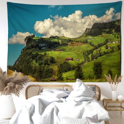Bergboshuis Wandtapijt Wandhanger Natuurlijk Landschap Boheemse Kunst Eenvoud Woonkamer Slaapkamer Woondecoratie 95x70CM black