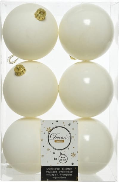 Decoris Kerstballen - 6x st - wol wit - 8 cm - kunststof - mat en glans mix - kerstversiering