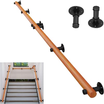 Trapleuning Massief Hout - Wandsteun Leuning - Veilig Traplopen - Afgeronde Polijsting - 270 cm - Houtkleur
