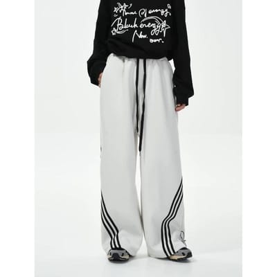 Gestreepte Contrasterende Wijde Pijpen, Garderobebroek, Heren en Dames, Retro Elastisch Trekkoord Hangend Casual Koppel Sportbroek S white