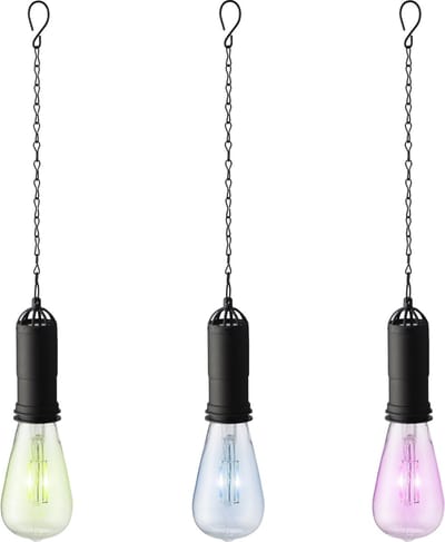 Set van 3x stuks blauwe, groene en roze solar tuinverlichting hanglampen kunststof 20 cm