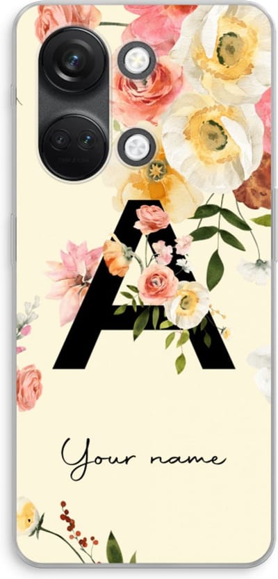 Gepersonaliseerd - Case Company® - Hoesje geschikt voor OnePlus Nord 3 hoesje - Flirty Flowers Monogram - Soft Cover Telefoonhoesje - Bescherming aan alle Kanten en Schermrand