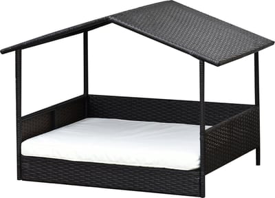 PawHut - Hondenligbed - met dak - antislip en robuust - gevoerd kussen