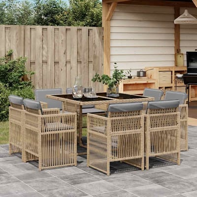 vidaXL - 9-delige - Tuinset - met - kussens - poly - rattan - gemengd - beige