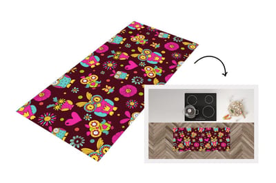 Keukenloper - Loper keuken - Meisjes - Uil - Chocolade - Patronen - 120x50 cm - Keukenloper vinyl
