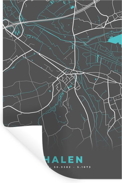 Muurstickers - Sticker Folie - Stadskaart – Grijs - Kaart – Halen – België – Plattegrond - 20x30 cm - Plakfolie - Muurstickers Kinderkamer - Zelfklevend Behang - Zelfklevend behangpapier - Stickerfolie