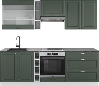 Vicco Fame-Line Complete keukeneenheid – 235 cm zonder werkblad Groen-Goud Landhuis/Wit