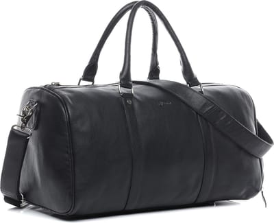 Handgemaakte Reistas met Schoenenvak van Echt Leer - Weekender voor Heren en Dames - Sporttas Cabinemaat, Zwart, 48 cm