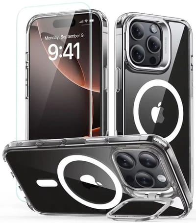 ESR Classic Hybrid HaloLock Hoesje Geschikt voor Apple iPhone 16 Pro Max - Met Screenprotector - Compatibel met MagSafe - Back Cover met Standaard - Camera Kickstand - Gehard Glas - Transparant