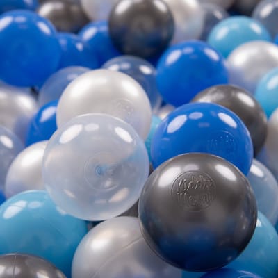 KiddyMoon 700 ∅ 7cm kinderballen speelballen voor ballenbad baby plastic ballen made in eu, parel/blauw/babyblauw/transparant/zilver