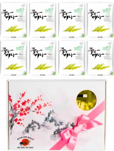 Mitomo Tea Tree Oil Gezichtmasker - Giftset Vrouw - 8 x 25g - Verjaardag Cadeau Vrouw - Geschenkset Vrouwen