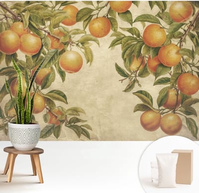 Wallfluent Behang - Fruittakken Muurbehang - 208x146 cm - Groente Behang - Voor liefhebbers van modern design en interieurarchitectuur - Behang Voor op kantoor, voor de woonkamer, voor de hal - Wanddecoratie Bloemen en planten