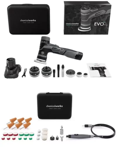 ChemicalWorkz® - EVO Mini PRO - Snoerloze Hybride Excentrische Polijstmachine + Mini Polijstsysteem KIT + Draagtas