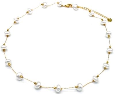 Ketting met Parels - RVS - Lengte 39-44 cm - Goudkleurig