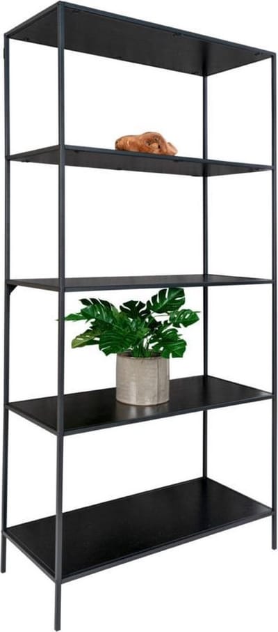 Artichok Karen Boekenkast Zwart - Metaal en Hout - Open Kast met 4 Vakken - Wandkast - Industrieel - 80 x 30 x 170 cm