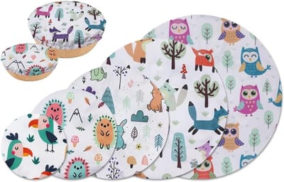 Herbruikbare Voedselafdekking - Set van 5 Stretch Lids, Waterdicht en Duurzaam voor Thuis, Picknick en Reizen (Dierenpatroon)