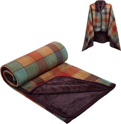Warme Draagbare Fleece Deken Poncho met Drukknoppen voor Bank en Thuis