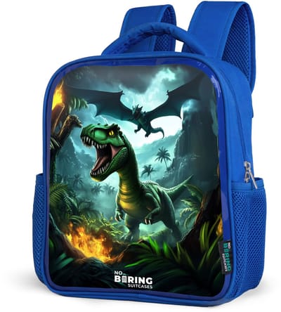 NoBoringSuitcases.com® - Rugzak blauw - Schooltas jongens - Dinosaurus en draak in vurige junglevallei - Kinder rugtas jongen - Boekentas kind - Kinderrugzak voor school - Schoolrugzak