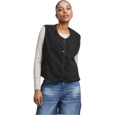 Urban Classics - Buttoned Teddy Mouwloos jacket - XS - Zwart