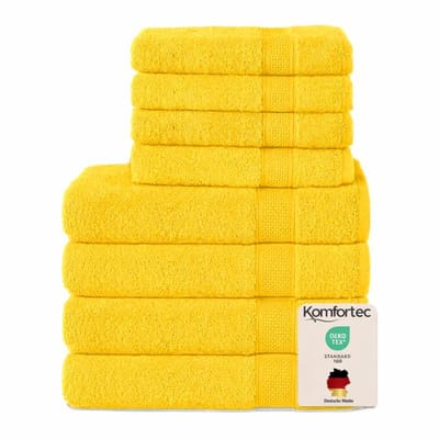 Komfortec Handdoekenset – Set van 8 - 4x Handdoek 50x100 cm en 4x Badhanddoek 70x140 cm - 100% Katoen - Geel