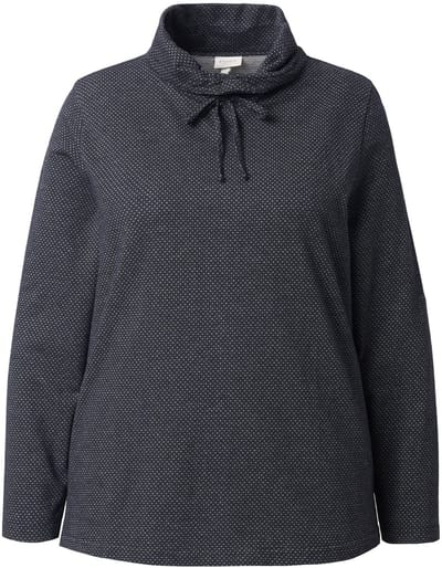 Ulla Popken - Dames - Sweatshirt patroon opstaande kraag lange mouwen - Zwart - Maat 42+