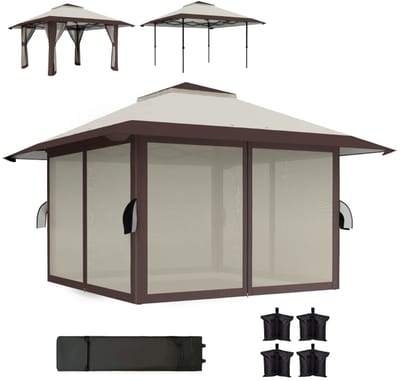 Partytent opvouwbaar - Paviljoen - 4 x 4 m - Easy up - Waterdicht - met Zijwanden - Weerbestendig - Beige