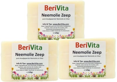 Neemolie Zeep 3x150gr - Neemzeep - Natuurlijke Zeep met pure Neem olie en Shea Butter