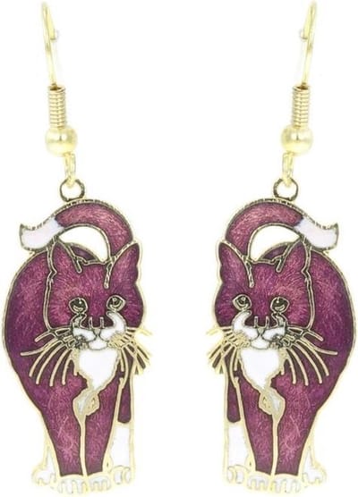 Behave - Oorstekers dames - kattenmotief - paars - 5 cm