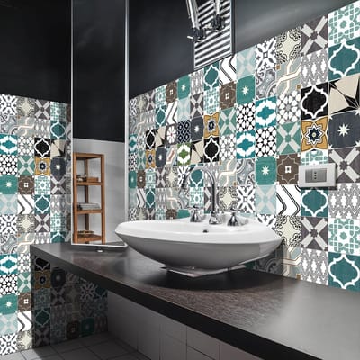 Tegelmuurstickers voor keuken en badkamer - 60 authentieke cementtegelstickers van ALAMEA - 60 stickers 20x20cm